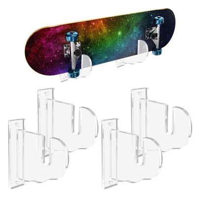 BiJun Skateboard Wall Mount, Snowboard Wall Mount Display, Acrylic Horizontal Skateboards Rack, Skateboard Storage Hanger (Transparent) (Transparent 4 Pack)
