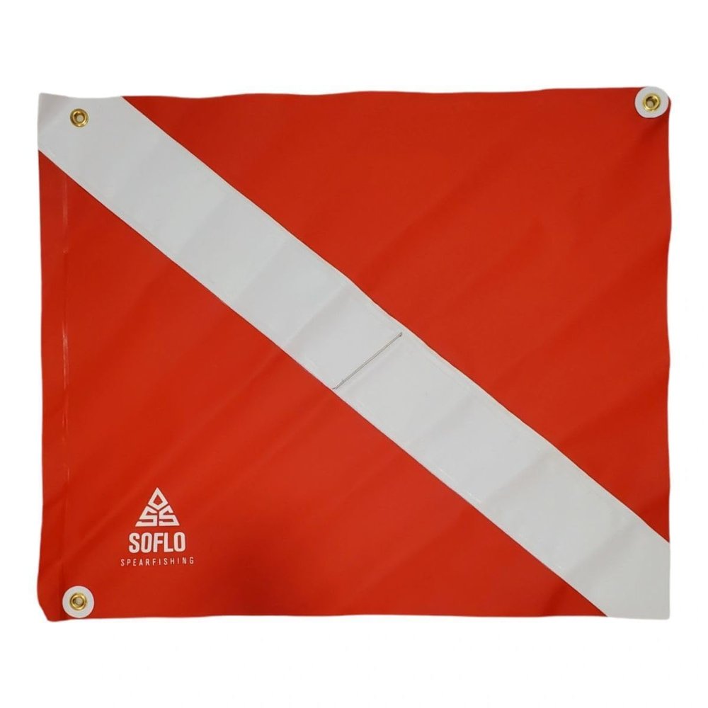 Soflo Spearfishing 20" x 24" Diver Down Flag - with Stiffener - High-Visibility - Legal Size - Safety Marker for Spearfishing- Scuba Diving Snorkeling Marine and Water Sports - Spearfishing Accessory