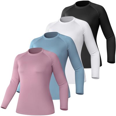 TELALEO 4 Pack Women's Compression Shirt Long Sleeve Performance Workout Baselayer Athletic Top Sports Gear-Black/White/Blue/Prule XX-Large