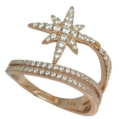 18K Rose Gold Plated Crystal Engagement White Zircon Cubic Diamond Design Rings Wedding Jewelry 3.7 Grams