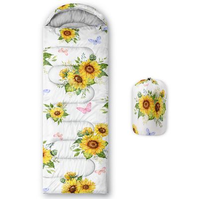 Sunflower Sleeping Bags for Adults Kids,Floral Backpacking Camping Sleeping Bag for Girls Boys Lightweight Waterproof Cold/Warm Sleeping Bag for All Season Outdoor Travel with Compression Bags