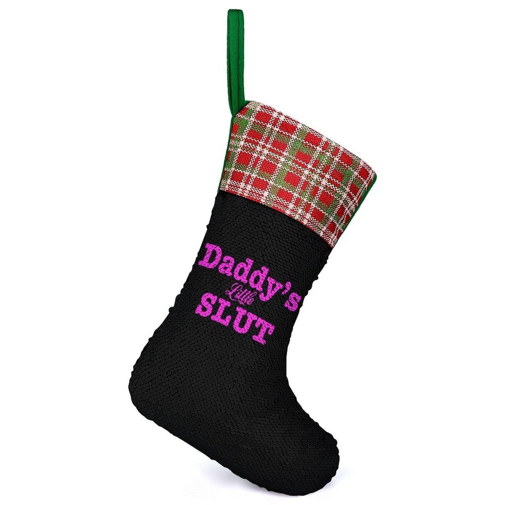Daddy's Little Slut Sequin Christmas Stockings Flip Sequins Xmas Socks Fireplace Hanging Stockings