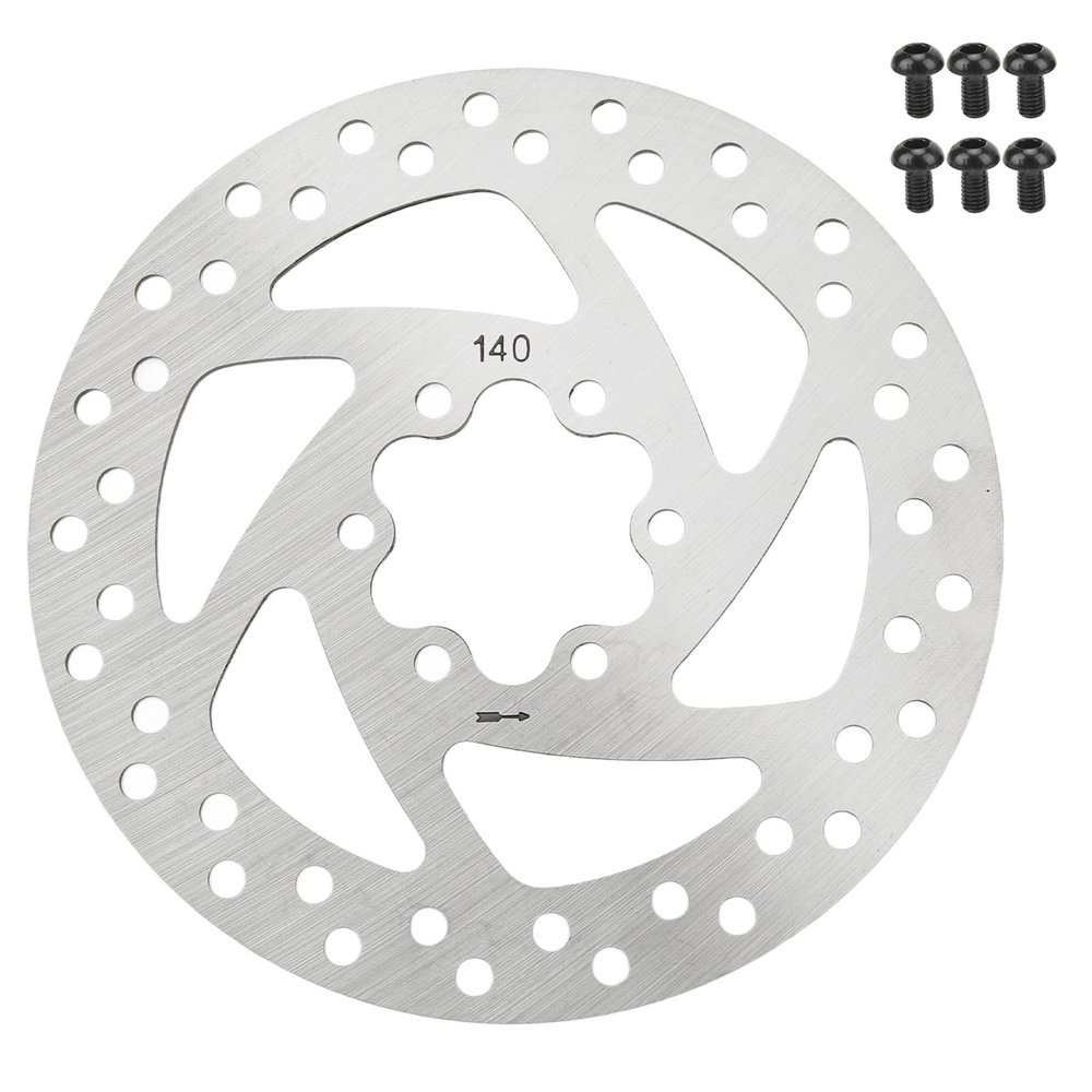 140mm Disc Brake, Stainless Steel 6 Hole Electric Scooter Brake Disc with 6 Screws, Rustproof, High Strength, Heat Dissipation, Anti Wear, Anti Corrosion