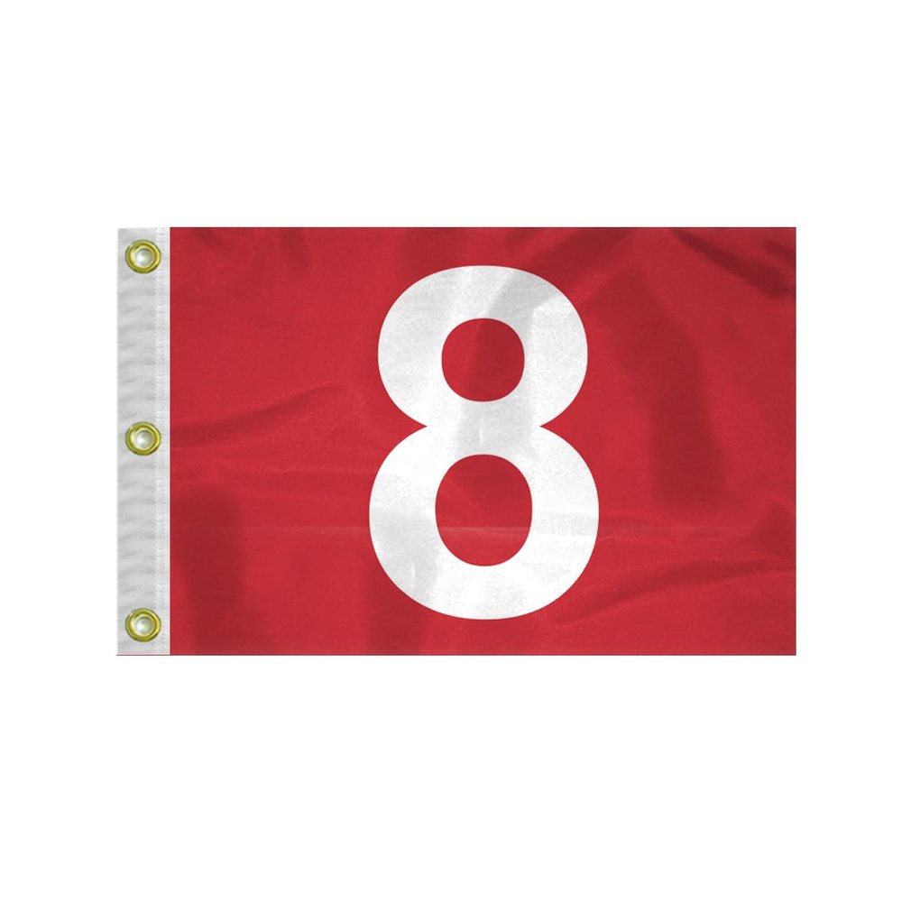 AGAS 14x20 inch Mini Golf Flags with Brass Grommets No 8, Red with White Numbers, Mini Putting Green Flags for Yard, 200D Nylon Mini Golf Flag, Canvas Header Stitched Borders