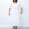 Plus Size Dresses For Curvy Homecoming Dresses Formal Flowy Tulle Fairy Dress Wedding Guest Dress Cocktail Midi Dress White view 2