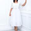Plus Size Dresses For Curvy Homecoming Dresses Formal Flowy Tulle Fairy Dress Wedding Guest Dress Cocktail Midi Dress White view 3