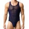 BreakEgg Men's Sexy Cutout Mesh Bodysuit Transparent Tank Tops Crewneck Mens Body Suit One Pieces Coveral (Large,Dark Blue) view 2