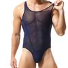 BreakEgg Men's Sexy Cutout Mesh Bodysuit Transparent Tank Tops Crewneck Mens Body Suit One Pieces Coveral (Large,Dark Blue) view 3