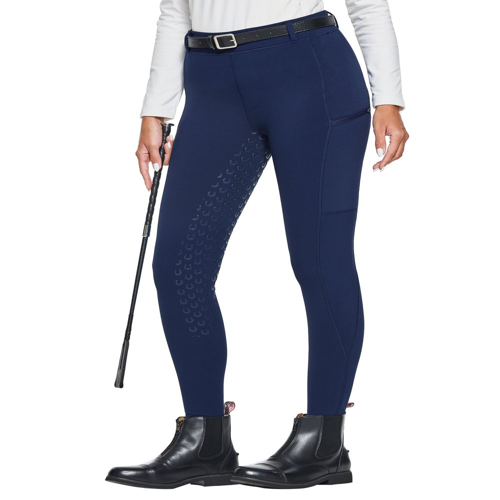 FitsT4 Sports Women's Winter Horse Riding Pants with Zipper Pockets Full Seat Riding Tights Fleece Lined Equestrian Breeches for Women Navy XL