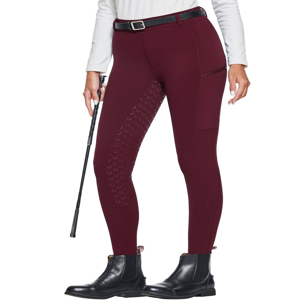 FitsT4 Sports Women's Winter Horse Riding Pants with Zipper Pockets Full Seat Riding Tights Fleece Lined Equestrian Breeches for Women Burgundy XL