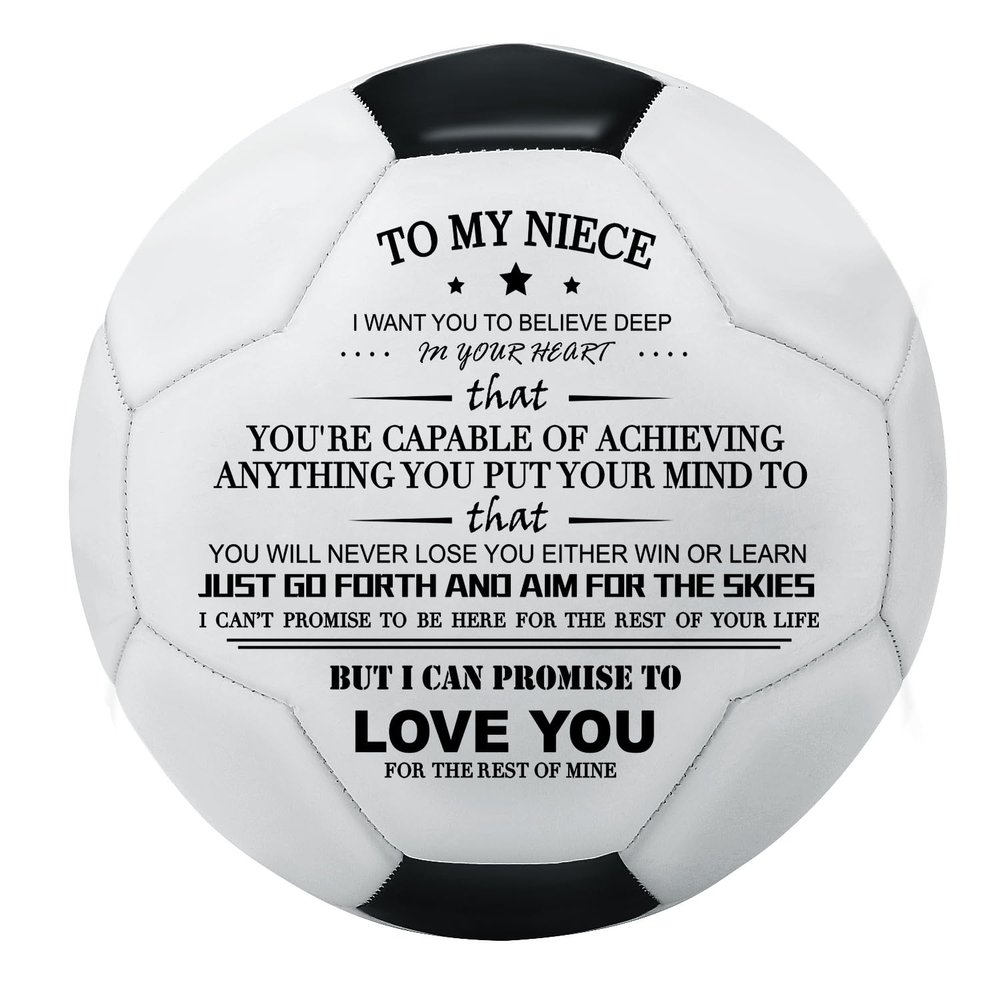 KWOOD Custom Classic Soccer Ball,Engraved Soccer Ball with Premium Pump for Training Recreation Practice,Available for Indoor Outdoor Toddlers Kids Teens Adults (to Niece)