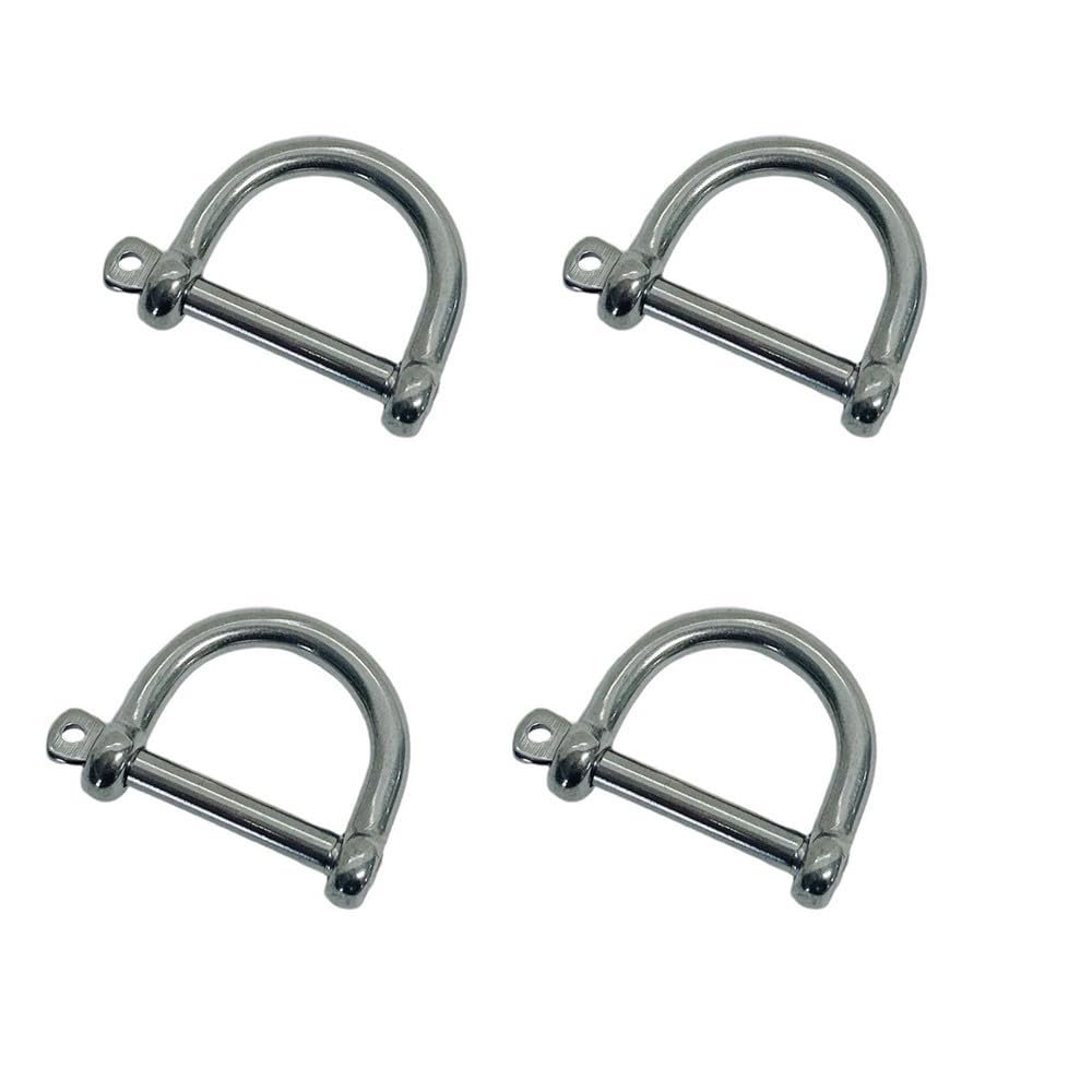 DBMIMPORTERS 3/16" Wide D-Shackle Marine Grade Screw Pin 650 Lb WLL Stainless Steel T316 4 Pc