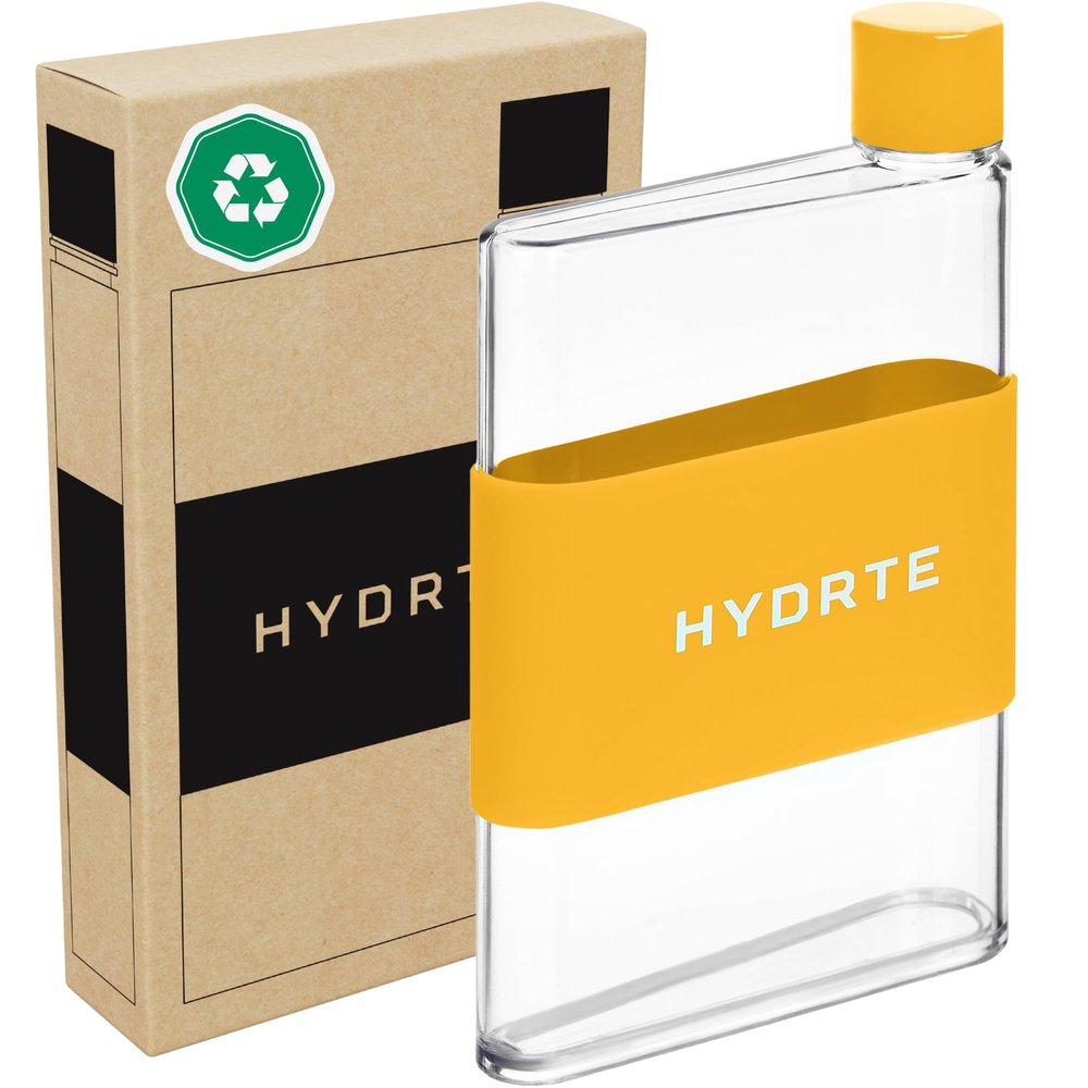 Hydrte Clear Water Bottle 11.8 oz Professional Cute Water Bottle for Travel, Slim, Lightweight & BPA-Free for Travel & Everyday Hydration (Mango Yellow)