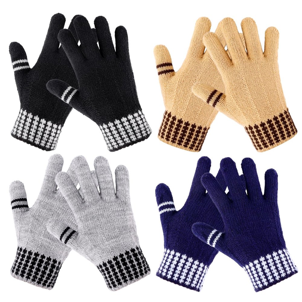 AOJOYS Kids Winter Gloves for Boys Girls - 4 Pairs Kids Boys Winter Gloves, Kids Mittens Magic Warm Gloves Children Warm Wool Lined Gloves Toddler Knitted Ski Mittens for Ages 5-12