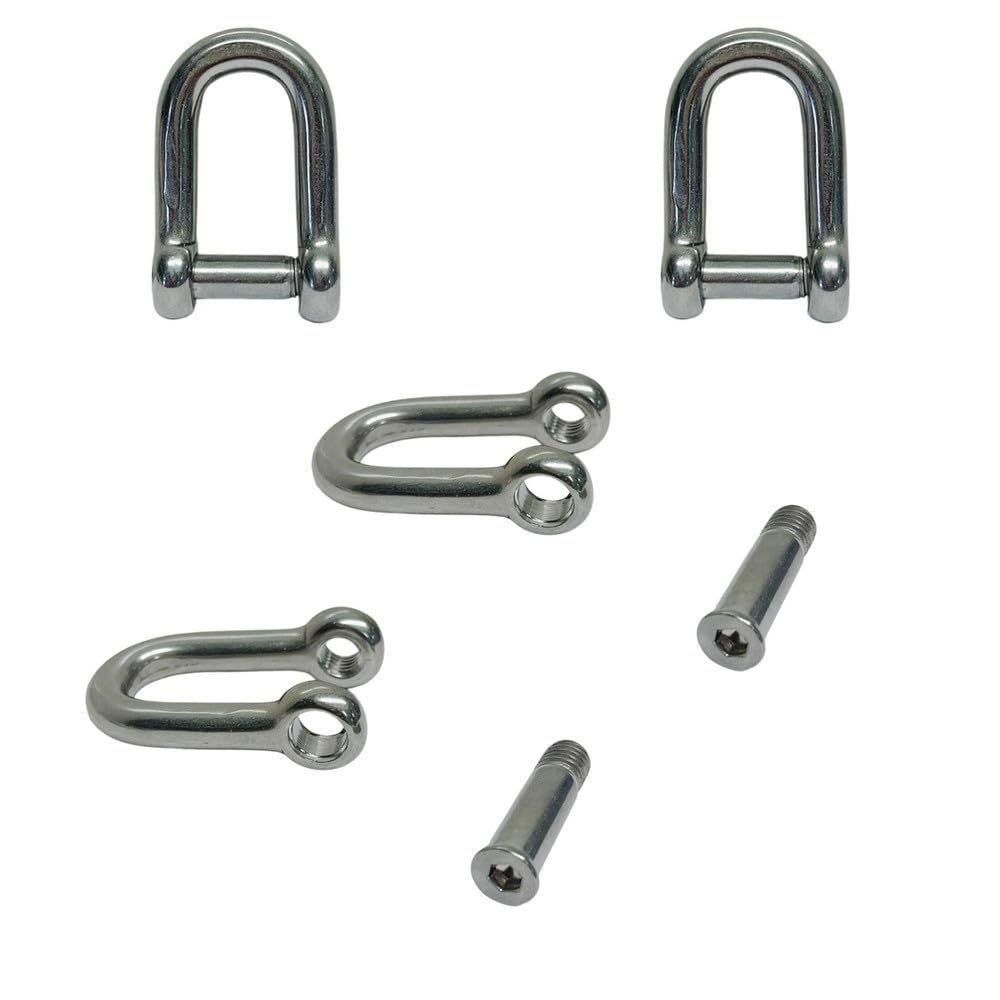 DBMIMPORTERS 3/8" D Shackle Hex Sink Marine Grade Screw Pin 1700 Lb WLL Stainless Steel 4 Pcs