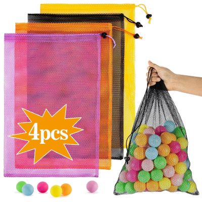 4PCS Colorful Mesh Drawstring Bag - Mesh Bag 18x12 Inch Breathable Nylon Mesh Storage Bag with Drawstring Closure Lightweight Net Organizer for Travel, Home, Gym, Daily Essentials