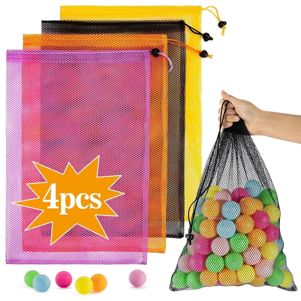 4PCS Colorful Mesh Drawstring Bag - Mesh Bag 18x12 Inch Breathable Nylon Mesh Storage Bag with Drawstring Closure Lightweight Net Organizer for Travel, Home, Gym, Daily Essentials