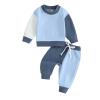 Fernvia Toddler Baby Girl Clothes 3 6 9 12 18 24 Months Fall Outfits Solid Long Sleeve Sweatshirt Tops + Pants Set (C-Blue White, 0-6 Months) view 1