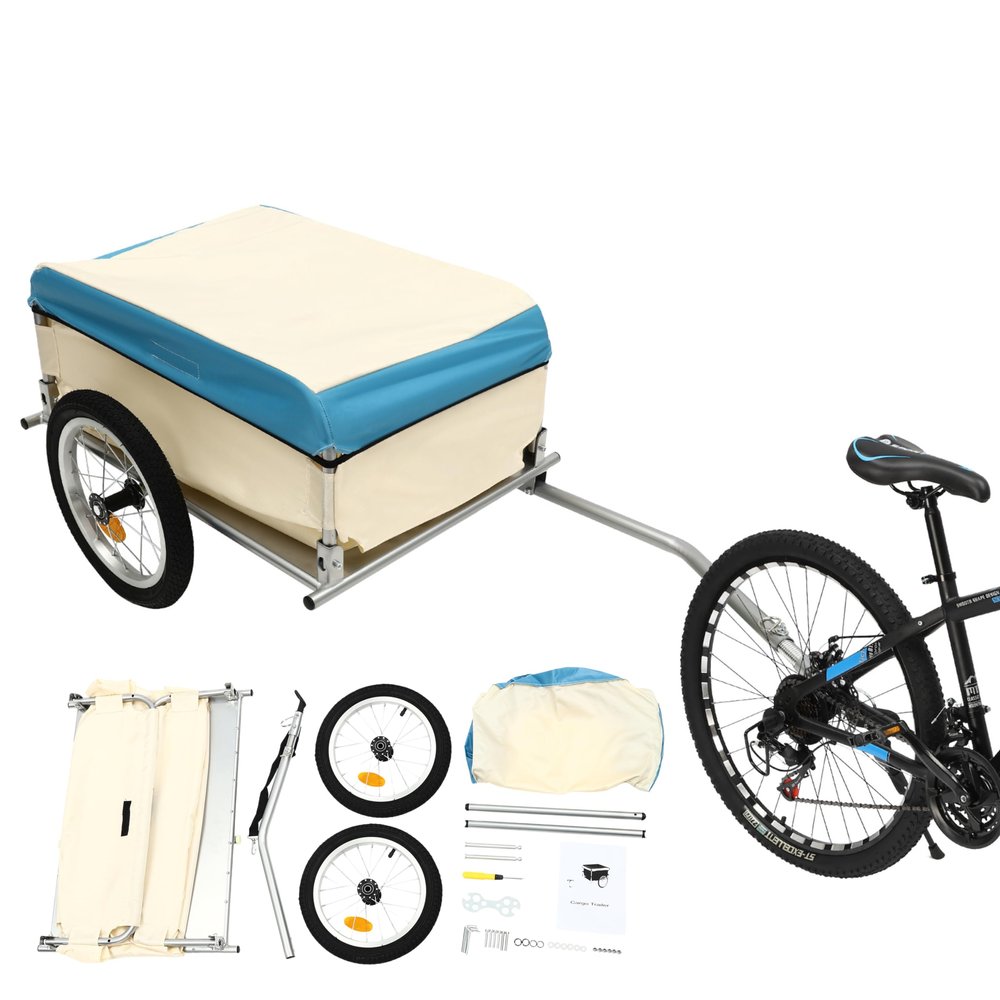Bike Cargo Trailer, Foldable Bicycle Trailer w/15.55" Quick Release Wheel
