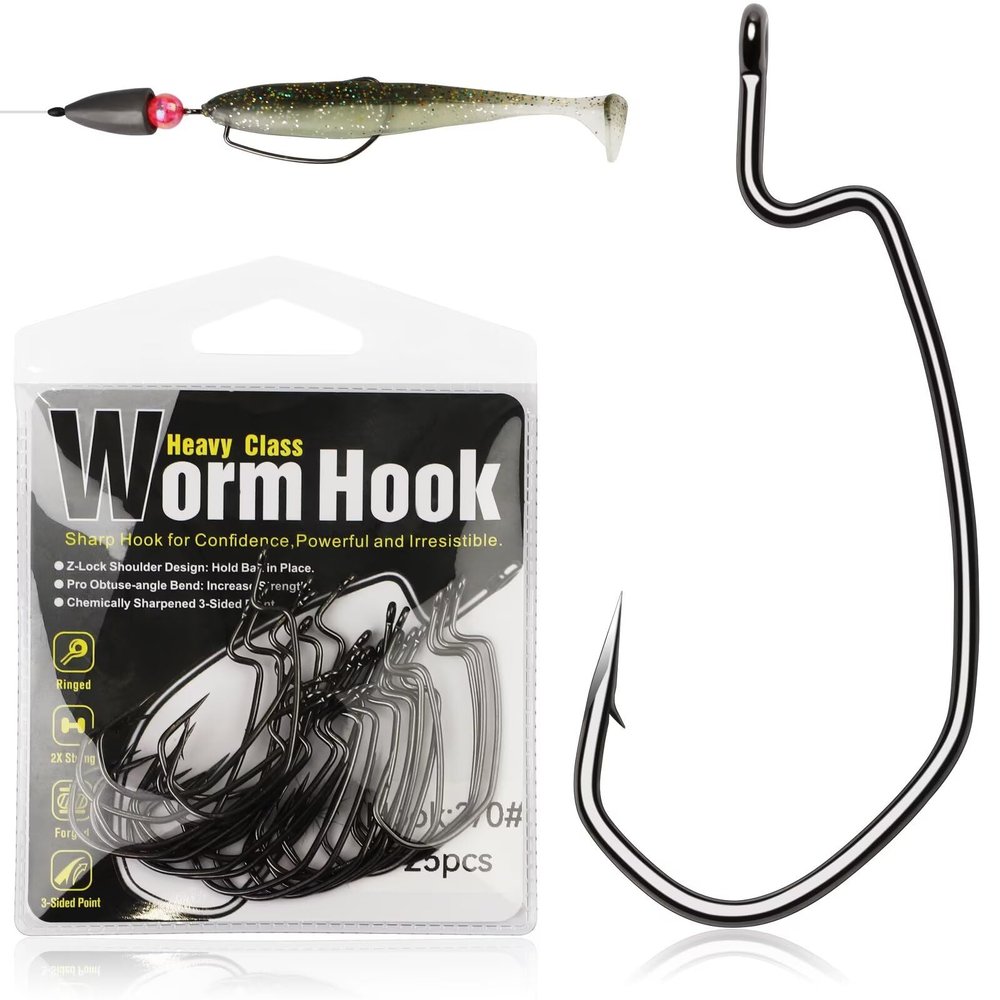 Dovesun EWG Offset Worm Hooks for Bass Fishing 100PCS/50PCS Texas Rig Hooks for Freshwater Saltwater 1/0 * 50PCS