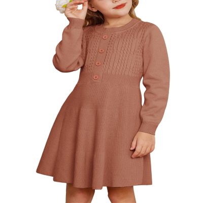 Fall Sweater Dresses for Girls Pink Long Sleeve Cable Knit Aline Dress Size 5-6