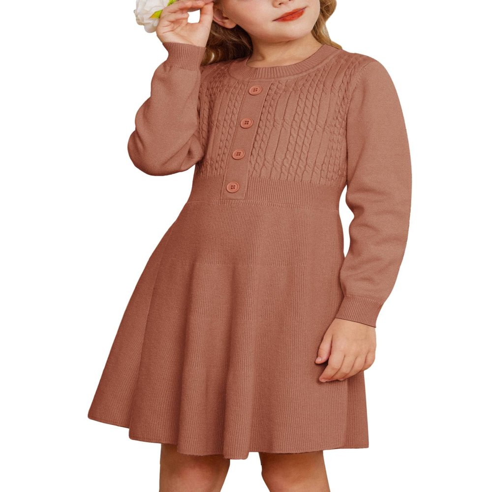 Fall Sweater Dresses for Girls Pink Long Sleeve Cable Knit Aline Dress Size 5-6