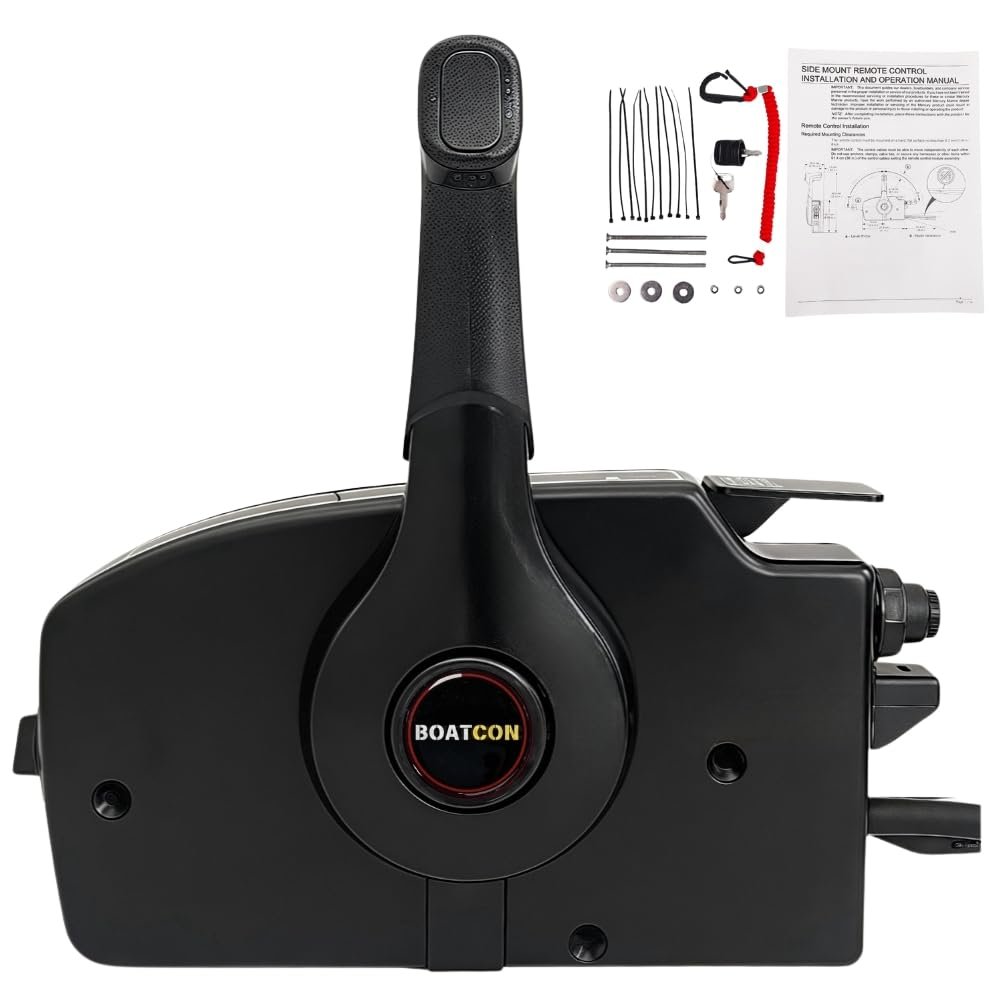 Boatcon Side Mount Remote Control Box 8Pin 881170A3 For Mercury Outboard Engine with 15FT Harness Pull To Open No Trim,Right Handle