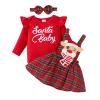 Baby Girl Christmas Outfit Long Sleeve Romper Onesie Deer Plaid Suspender Skirt Set Cute Fall Winter Clothes (Red-Santa, 0-3 Months) view 1