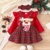 Baby Girl Christmas Outfit Long Sleeve Romper Onesie Deer Plaid Suspender Skirt Set Cute Fall Winter Clothes (Red-Santa, 0-3 Months) view 2
