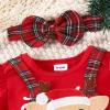 Baby Girl Christmas Outfit Long Sleeve Romper Onesie Deer Plaid Suspender Skirt Set Cute Fall Winter Clothes (Red-Santa, 0-3 Months) view 4