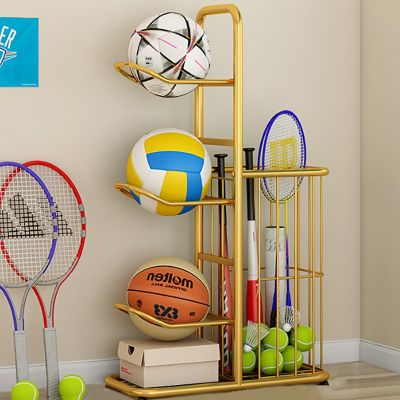 Home Gym Storage Rack, Football/basketball Storage Rack, Baseball, Badminton Racket Storage Rack, Exercise Workout Equipment Storage Organizer with Adjustable Foot Pads At The Bottom ( Color : Gold ,