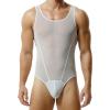 BreakEgg Men's Sexy Cutout Mesh Bodysuit Transparent Tank Tops Crewneck Mens Body Suit One Pieces Coveral (Large,White) view 1
