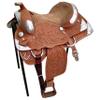 AHS us Introducing New Western Barrel Cum Show Saddle beasutifully Decorated with Full Floral Design Carving and Silver Plates (15") view 1