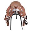 AHS us Introducing New Western Barrel Cum Show Saddle beasutifully Decorated with Full Floral Design Carving and Silver Plates (15") view 3