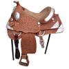 AHS us Introducing New Western Barrel Cum Show Saddle beasutifully Decorated with Full Floral Design Carving and Silver Plates (15") view 4