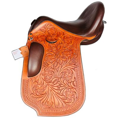 AHS us Introducing New Cut Pannel Shape Designer Leather Dressage Treeless Saddle. (14.5", Natural/Brown)