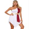 Hansber Women's One Shoulder Greek Costume Grecian Roman Toga Halloween Costumes Burgundy Small view 1
