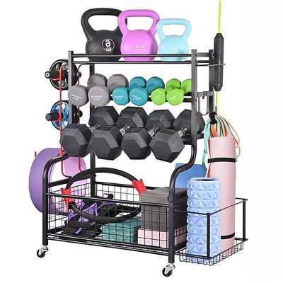 FQWYNMZ Weight Rack for Dumbbells, Dumbbell Rack, Weight Storage Rack for Home Gym,Yoga Room Gym Rooms with Wheels and Hooks,Weights Storage Rack Gym Organizer for Dumbbells Kettlebells, Yoga Mat