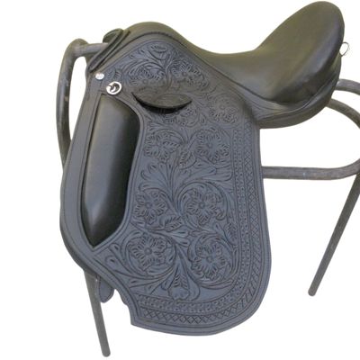 AHS usa Introducing New Cut Pannel Shape Designer Leather Dressage Treeless Saddle. (18", Black)