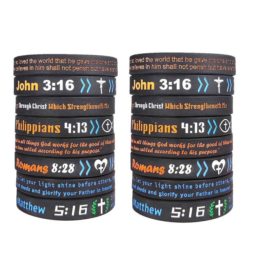 32 Packs Bible Verse Bracelets Bulk Christian Scripture Jesus Silicone Bracelet Inspirational Rubber Wristbands Philippians 4 13,John 3 16,Romans 8 28,Matthew 5 16 Bracelets Religious Gift