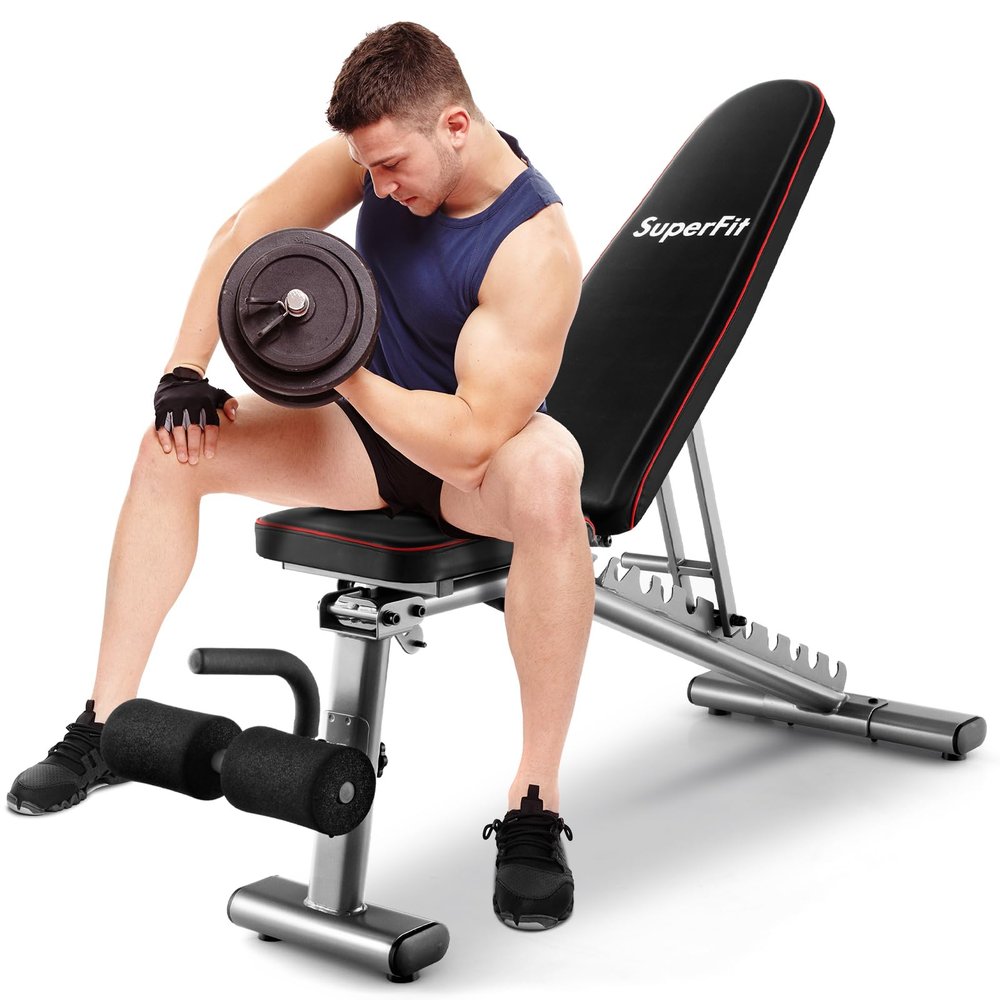 Goplus Adjustable Weight Bench, 660 LBS Heavy Duty Commercial Grade Fitness Bench w/ 2 Transport Wheels, Home Gym Full Body Workout Bench for Strength Training, Bench Press & Sit-up, Black