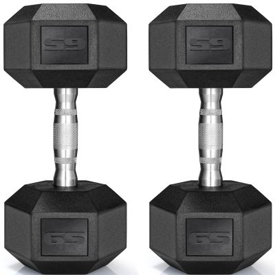 LIFERUN Dumbbells Rubber Coated Cast Iron Hex Dumbbell Set, 30-85lb Free Weights Dumbbells Set of 2