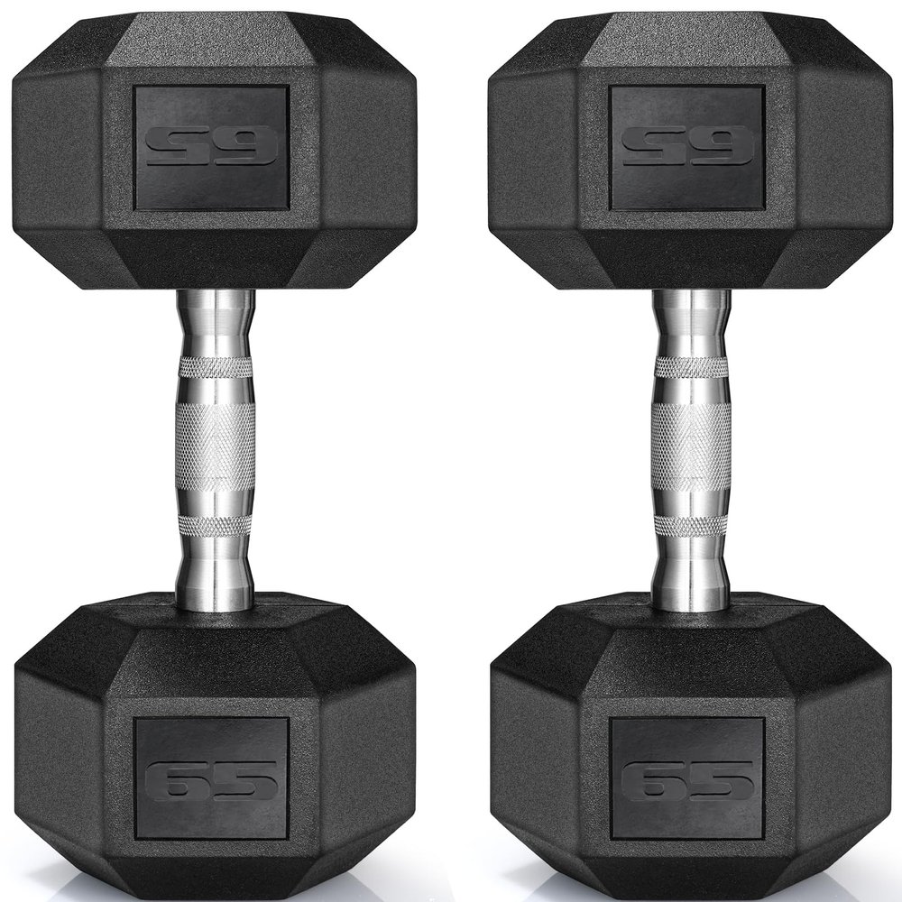 LIFERUN Dumbbells Rubber Coated Cast Iron Hex Dumbbell Set, 30-85lb Free Weights Dumbbells Set of 2