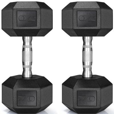 LIFERUN Dumbbells Rubber Coated Cast Iron Hex Dumbbell Set, 30-85lb Free Weights Dumbbells Set of 2