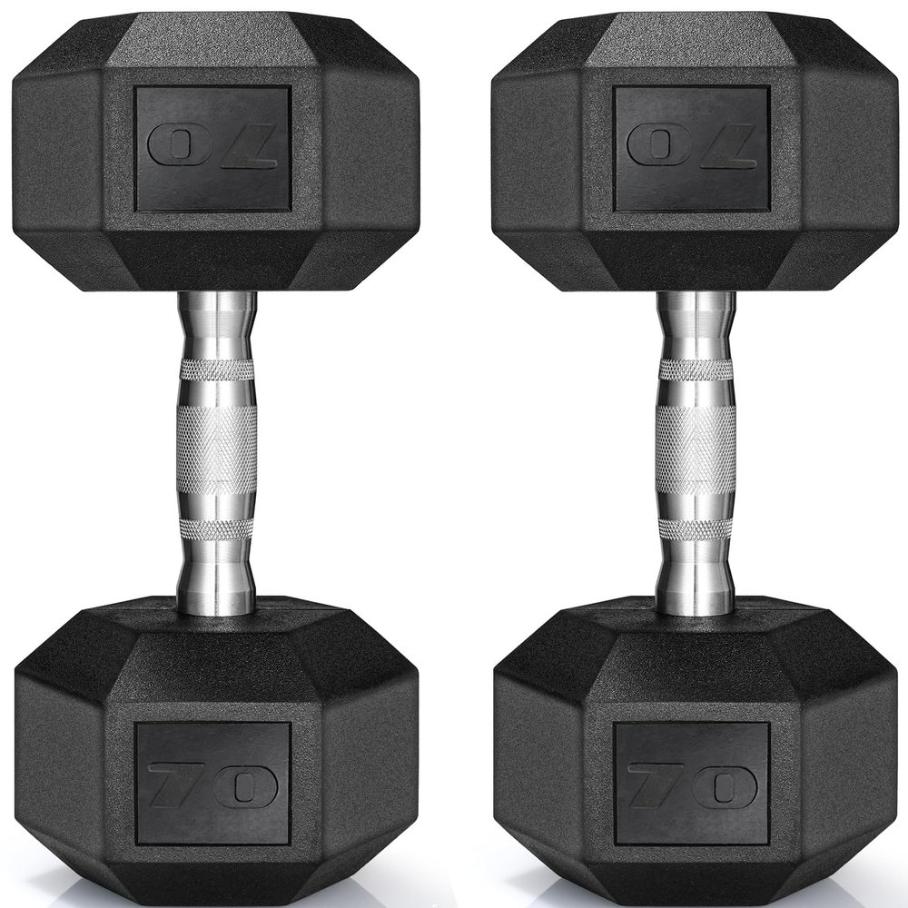 LIFERUN Dumbbells Rubber Coated Cast Iron Hex Dumbbell Set, 30-85lb Free Weights Dumbbells Set of 2