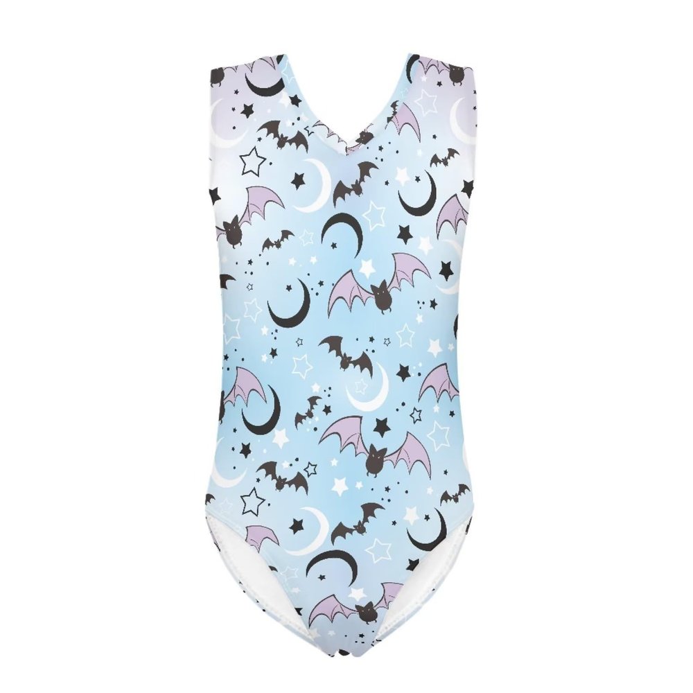 FOR U DESIGNS Girls Halloween Bat Swimsuit One Piece Cute Bat Graphic Bathing Suit for Pool Beach Party Comfortable Stretch Swimsuit for Girls Age 9-10 Years