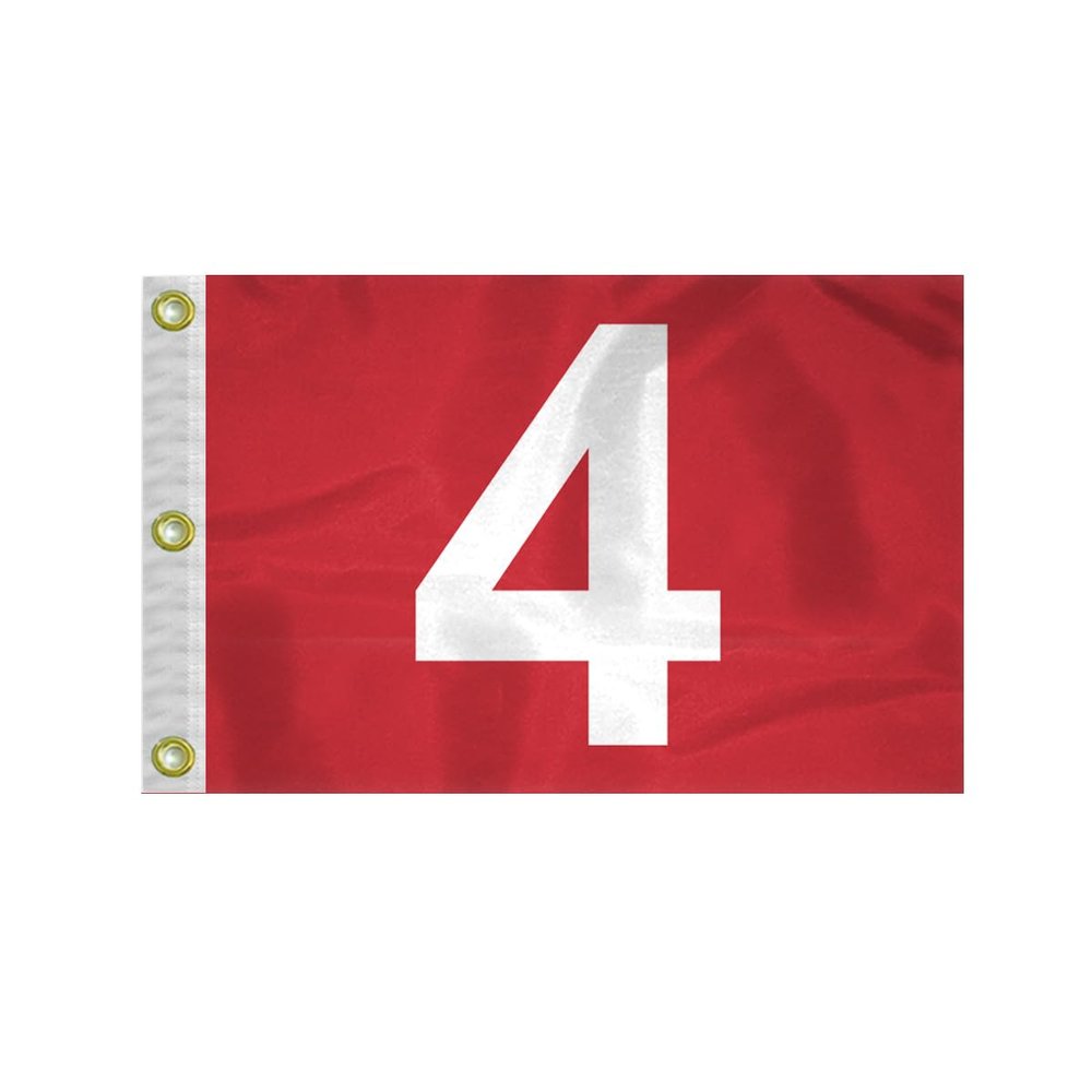 AGAS 14x20 inch Mini Golf Flags with Brass Grommets No 4, Red with White Numbers, Mini Putting Green Flags for Yard, 200D Nylon, Canvas Header Stitched Borders