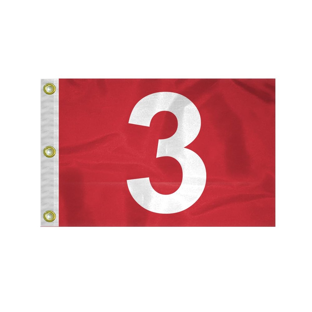 AGAS 14x20 inch Mini Golf Flags with Brass Grommets No 3, Red with White Numbers, Mini Putting Green Flags for Yard, 200D Nylon, Canvas Header Stitched Borders