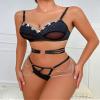 CECE&COLE Personalized Letter Sexy Thong Set | Metal Chain Lace Thong Underpants | See-Through G String Lingerie Underwea,Black,Medium view 3