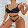 CECE&COLE Personalized Letter Sexy Thong Set | Metal Chain Lace Thong Underpants | See-Through G String Lingerie Underwea,Black,Medium view 4